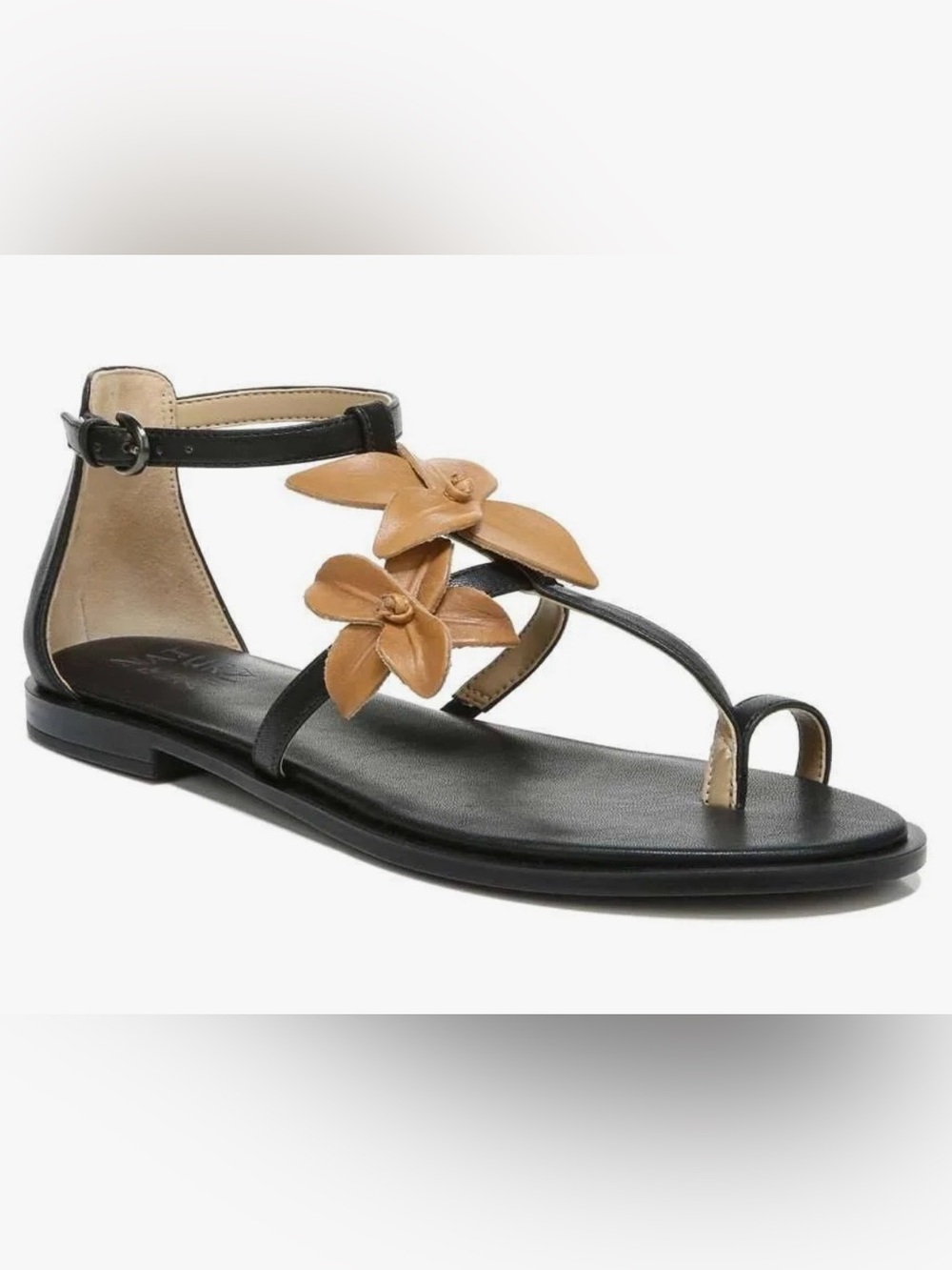 Naturalizer Black and Tan Floral Leather Sandals
